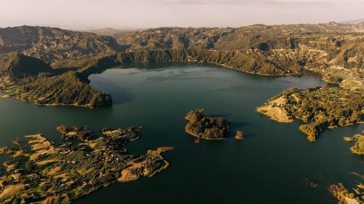 Oromia crater lake surrounded by green highlands